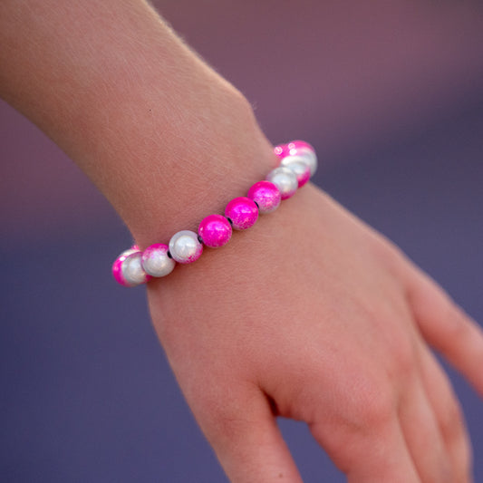 Pink & White Bracelet Large Bead (8mm)